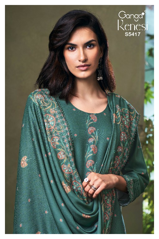 GANGA KENESI S5417 WHOLESALE PURE WOOL PASHMINA WINTER PRETTY LOOK UNSTITCH SALWAR SUITS ONLINE