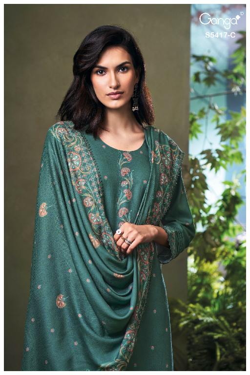 GANGA KENESI S5417 WHOLESALE PURE WOOL PASHMINA WINTER PRETTY LOOK UNSTITCH SALWAR SUITS ONLINE