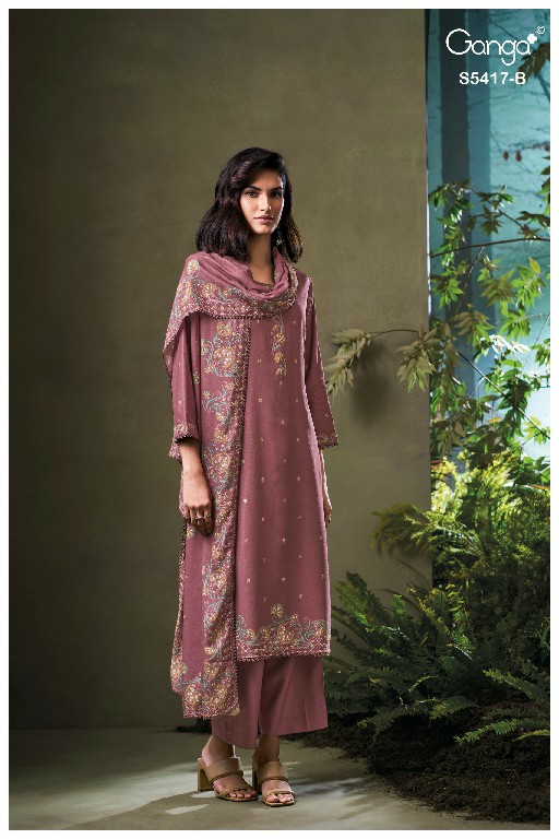 GANGA KENESI S5417 WHOLESALE PURE WOOL PASHMINA WINTER PRETTY LOOK UNSTITCH SALWAR SUITS ONLINE
