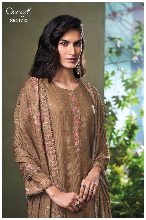 GANGA KENESI S5417 WHOLESALE PURE WOOL PASHMINA WINTER PRETTY LOOK UNSTITCH SALWAR SUITS ONLINE