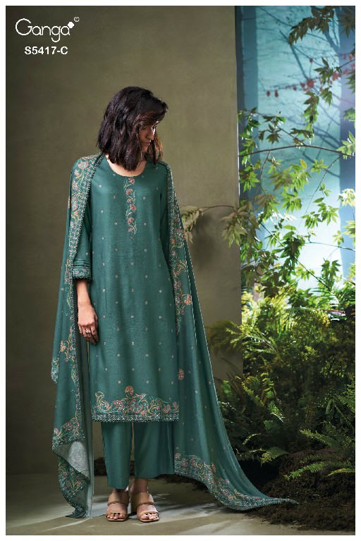 GANGA KENESI S5417 WHOLESALE PURE WOOL PASHMINA WINTER PRETTY LOOK UNSTITCH SALWAR SUITS ONLINE