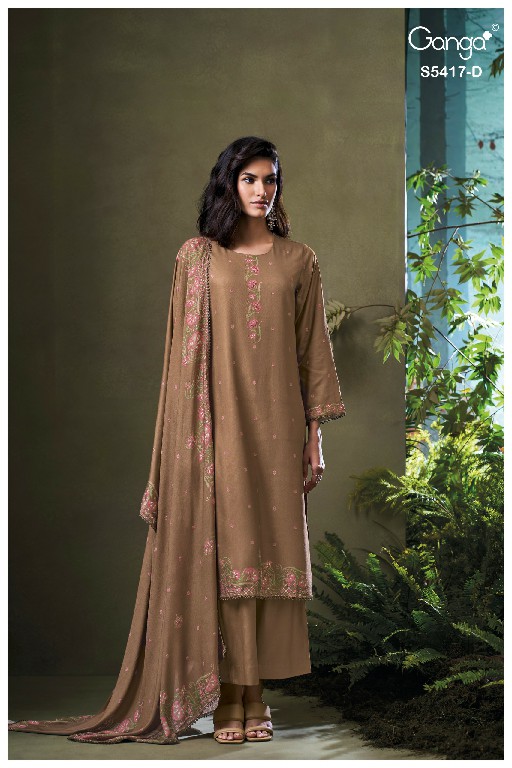 GANGA KENESI S5417 WHOLESALE PURE WOOL PASHMINA WINTER PRETTY LOOK UNSTITCH SALWAR SUITS ONLINE