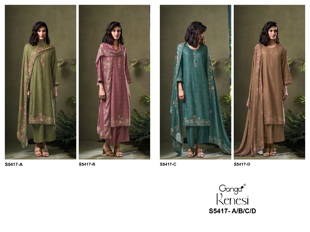 GANGA KENESI S5417 WHOLESALE PURE WOOL PASHMINA WINTER PRETTY LOOK UNSTITCH SALWAR SUITS ONLINE