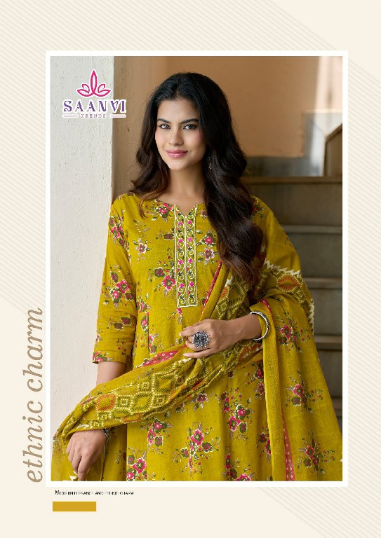SAANVI TRENDS RASHMIKA VOL 6 WHOLESALE READYMADE COTTON PRINTED ANARKALI STYLE 3 PCS SUITS SUPPLIER