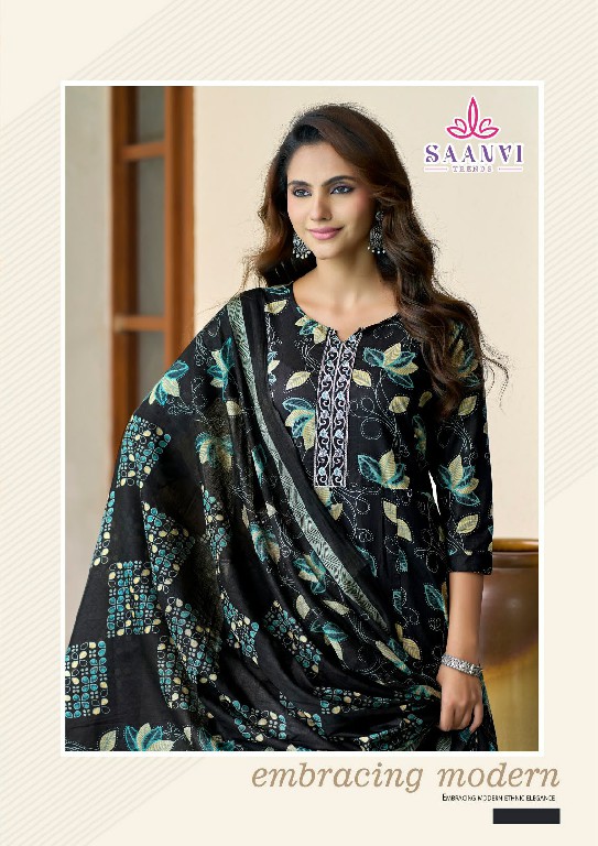 SAANVI TRENDS RASHMIKA VOL 6 WHOLESALE READYMADE COTTON PRINTED ANARKALI STYLE 3 PCS SUITS SUPPLIER