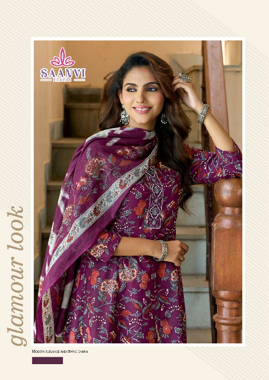 SAANVI TRENDS RASHMIKA VOL 6 WHOLESALE READYMADE COTTON PRINTED ANARKALI STYLE 3 PCS SUITS SUPPLIER