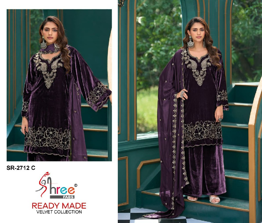 SHREE FABS R-2712 WHOLESALE READYMADE WINTER VELVET BEATS WORK PAKISTANI 3 PCS SUITS FOR EXPORT