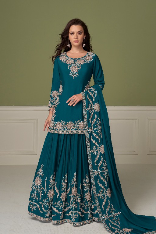 SAADGI BY GULKAYRA DESIGNER WHOLESALE READYMADE REAL CHINON PARTY WEAR TOP SKIRT WITH DUPATTA ONLINE