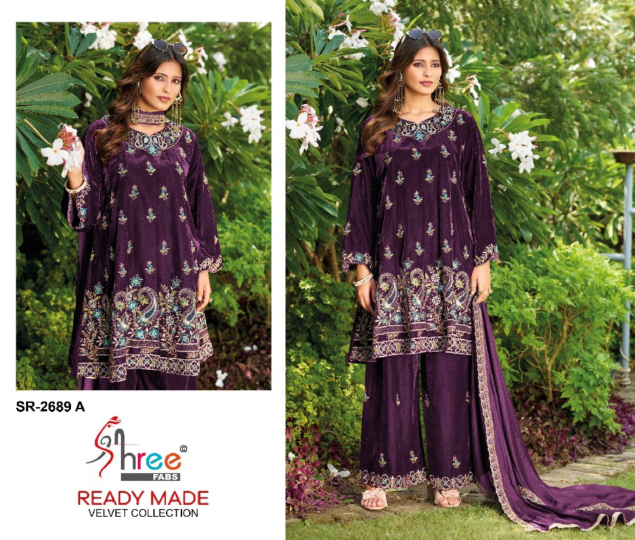 SHREE FABS R-2689 WHOLESALE READYMADE VELVET PAPLON STYLE WINTER WEAR 3 PCS SUITS EXPORTER