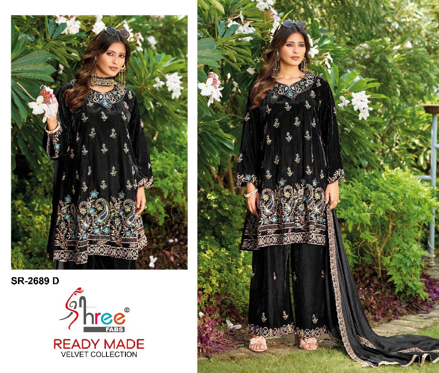 SHREE FABS R-2689 WHOLESALE READYMADE VELVET PAPLON STYLE WINTER WEAR 3 PCS SUITS EXPORTER
