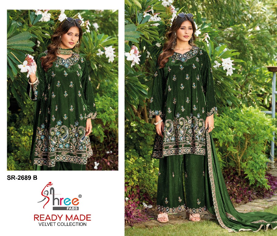 SHREE FABS R-2689 WHOLESALE READYMADE VELVET PAPLON STYLE WINTER WEAR 3 PCS SUITS EXPORTER