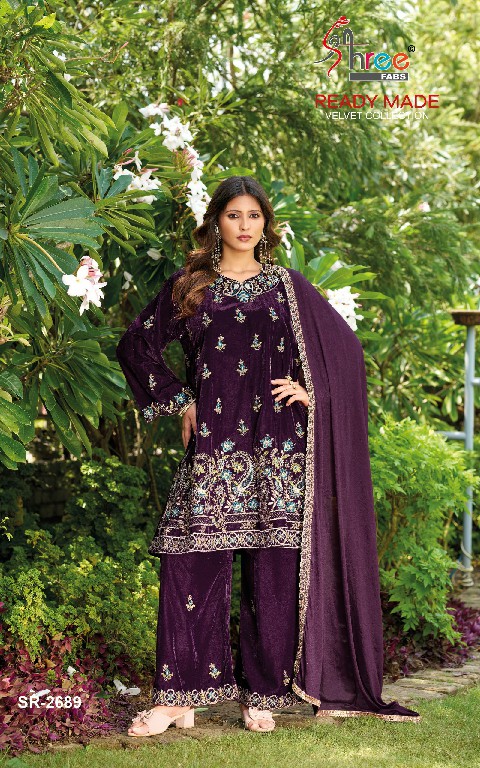 SHREE FABS R-2689 WHOLESALE READYMADE VELVET PAPLON STYLE WINTER WEAR 3 PCS SUITS EXPORTER