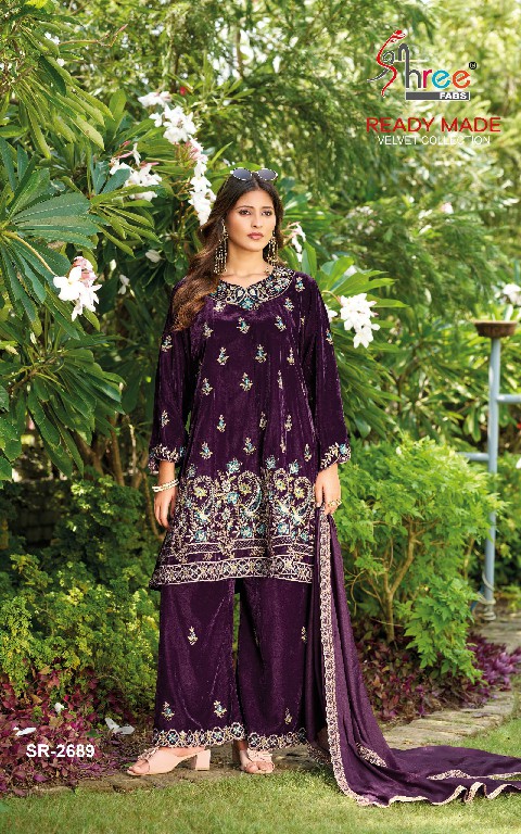 SHREE FABS R-2689 WHOLESALE READYMADE VELVET PAPLON STYLE WINTER WEAR 3 PCS SUITS EXPORTER