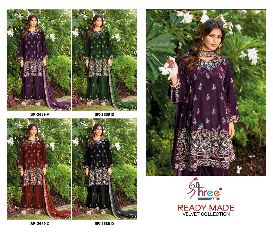 SHREE FABS R-2689 WHOLESALE READYMADE VELVET PAPLON STYLE WINTER WEAR 3 PCS SUITS EXPORTER