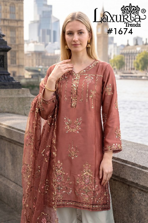LAXURIA TRENDZ D.NO 1674 WHOLESALE READYMADE SATIN ELEGANCE 3 PCS SUITS SUPPLIER