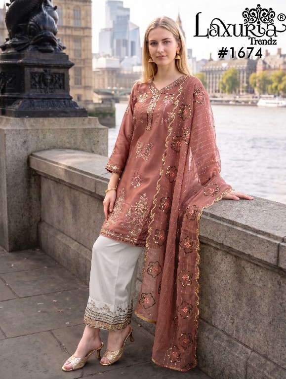 LAXURIA TRENDZ D.NO 1674 WHOLESALE READYMADE SATIN ELEGANCE 3 PCS SUITS SUPPLIER