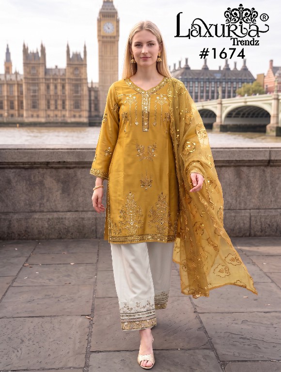 LAXURIA TRENDZ D.NO 1674 WHOLESALE READYMADE SATIN ELEGANCE 3 PCS SUITS SUPPLIER
