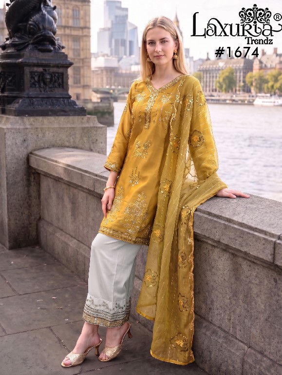LAXURIA TRENDZ D.NO 1674 WHOLESALE READYMADE SATIN ELEGANCE 3 PCS SUITS SUPPLIER
