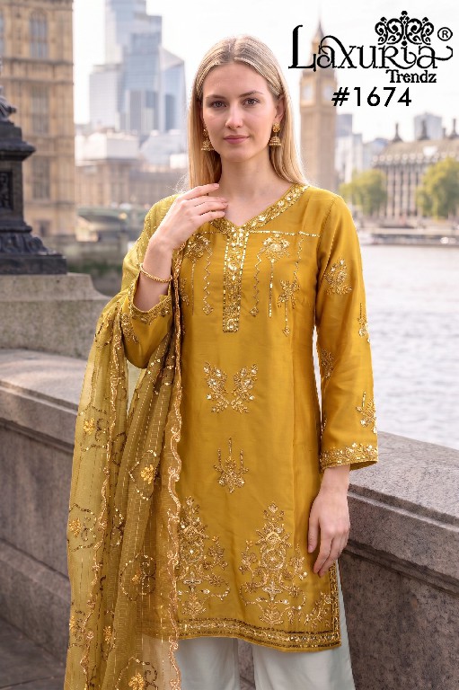 LAXURIA TRENDZ D.NO 1674 WHOLESALE READYMADE SATIN ELEGANCE 3 PCS SUITS SUPPLIER