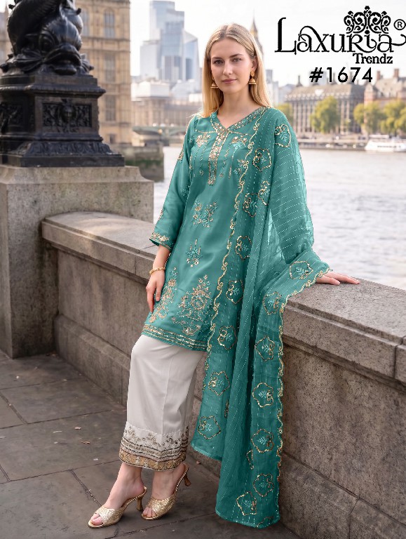 LAXURIA TRENDZ D.NO 1674 WHOLESALE READYMADE SATIN ELEGANCE 3 PCS SUITS SUPPLIER