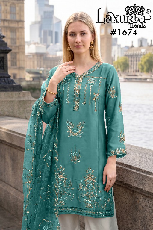 LAXURIA TRENDZ D.NO 1674 WHOLESALE READYMADE SATIN ELEGANCE 3 PCS SUITS SUPPLIER