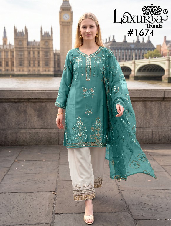 LAXURIA TRENDZ D.NO 1674 WHOLESALE READYMADE SATIN ELEGANCE 3 PCS SUITS SUPPLIER