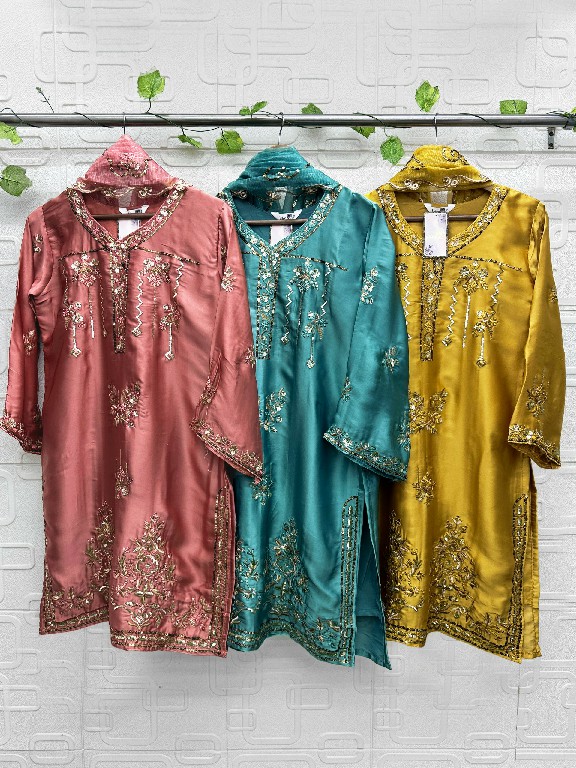 LAXURIA TRENDZ D.NO 1674 WHOLESALE READYMADE SATIN ELEGANCE 3 PCS SUITS SUPPLIER