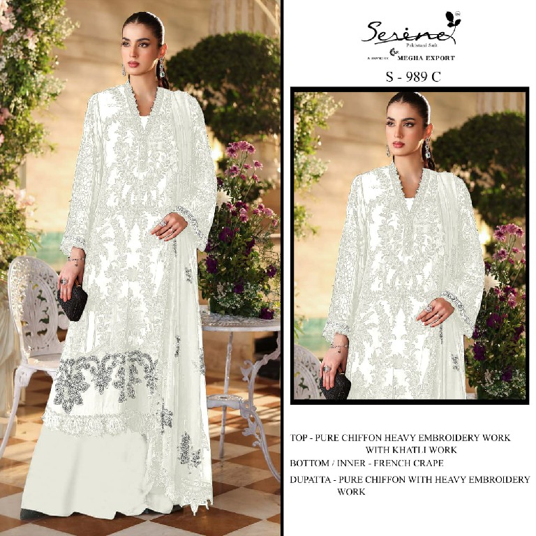 SERINE D.NO 989 WHOLESALE PURE CHIFFON SILK PAKISTANI HIT DESIGN UNSTITCH SALWAR SUITS EXPORTER