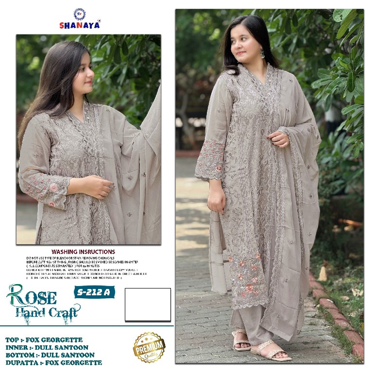 SHANAYA ROSE HAND CRAFT S-212 WHOLESALE FOX GEORGETTE WITH WORK UNSTITCH SALWAR SUITS SUPPLIER