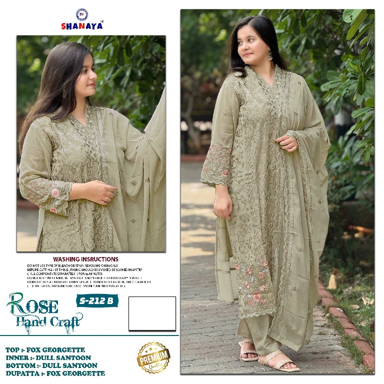 SHANAYA ROSE HAND CRAFT S-212 WHOLESALE FOX GEORGETTE WITH WORK UNSTITCH SALWAR SUITS SUPPLIER