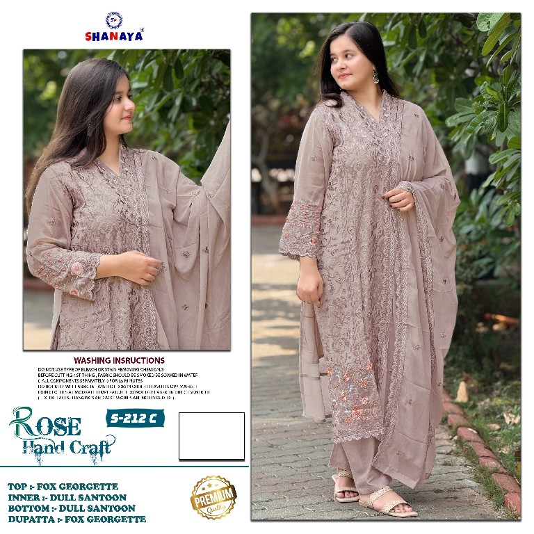 SHANAYA ROSE HAND CRAFT S-212 WHOLESALE FOX GEORGETTE WITH WORK UNSTITCH SALWAR SUITS SUPPLIER