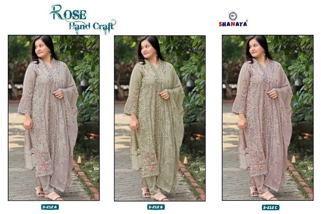 SHANAYA ROSE HAND CRAFT S-212 WHOLESALE FOX GEORGETTE WITH WORK UNSTITCH SALWAR SUITS SUPPLIER