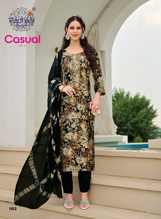 RADHIKA LIFESTYLE CASUAL VOL 11 WHOLESALE READYMADE RAYON WITH WORK BIG SIZE PRETTY LOOK 3 PCS SUITS SUPPLIER