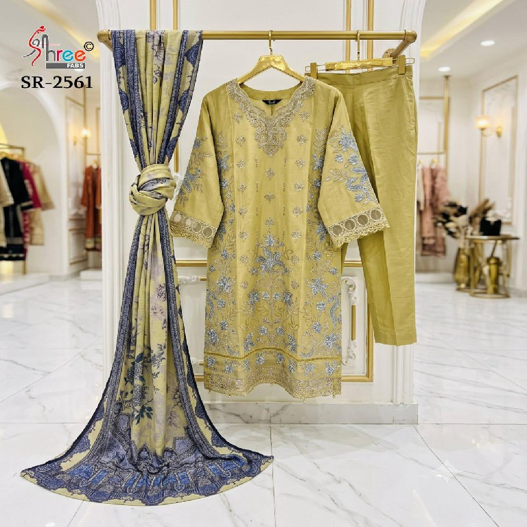 SHREE FABS R-2561 WHOLESALE READYMADE CAMBRIC COTTON PAKISTANI HIT DESIGN 3 PCS SUITS EXPORTER