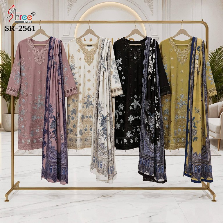 SHREE FABS R-2561 WHOLESALE READYMADE CAMBRIC COTTON PAKISTANI HIT DESIGN 3 PCS SUITS EXPORTER