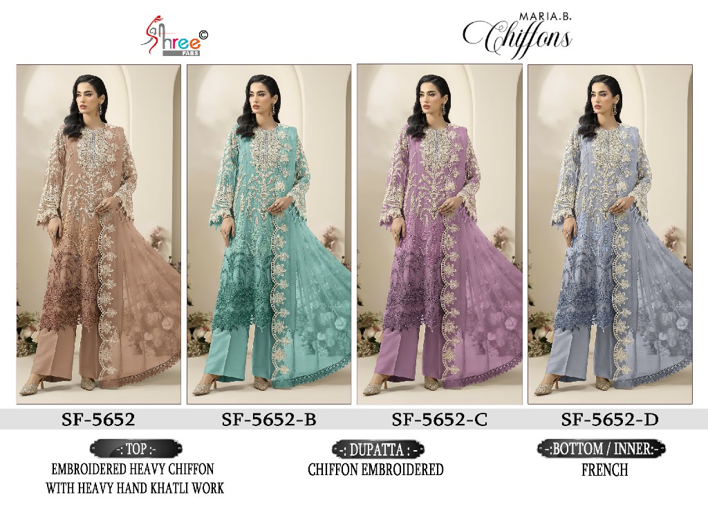 SHREE FABS D.NO 5652 WHOLESALE HEAVY CHIFFON PAKISTANI POPULAR DESIGN UNSTITCH SALWAR SUITS EXPORTER