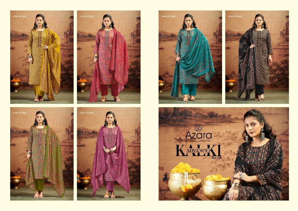 AZARA BY RADHIKA FASHION KALKI ADVANCE VOL 5 WHOLESALE JAAM SATIN WITH WORK UNSTITCH SALWAR SUITS SUPPLIER