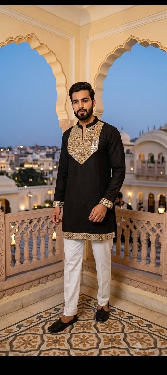 TEXTILEDEAL LAUNCH READYMADE COTTON MIRROR WORK NAVRATRI SHORT KURTA FOR MEN ONLINE