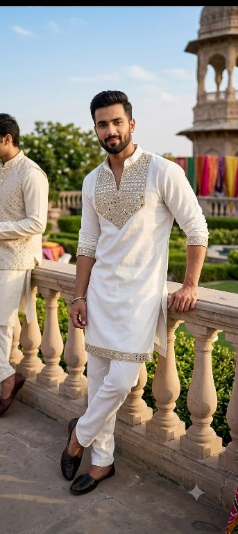 TEXTILEDEAL LAUNCH READYMADE COTTON MIRROR WORK NAVRATRI SHORT KURTA FOR MEN ONLINE