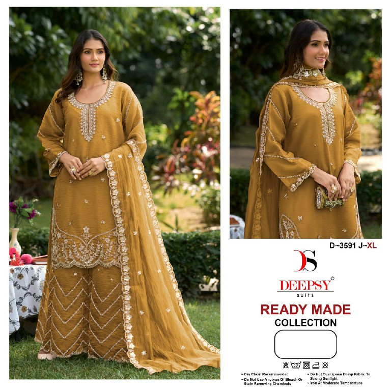 DEEPSY D.NO 3591 WHOLESALE READYMADE VISCOSE TISSUE SILK HIT COLLECTION 3 PCS SUITS EXPORTER