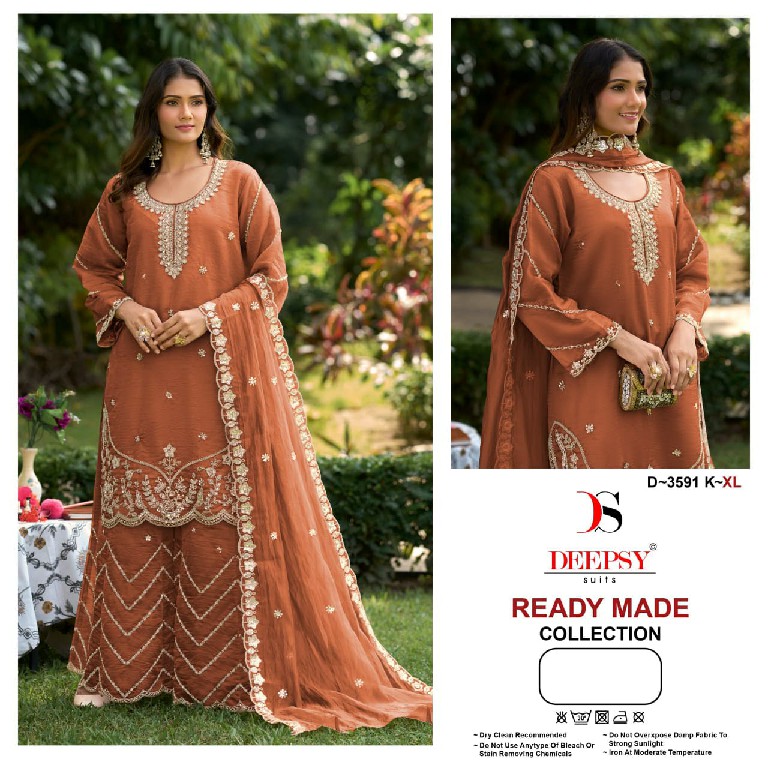 DEEPSY D.NO 3591 WHOLESALE READYMADE VISCOSE TISSUE SILK HIT COLLECTION 3 PCS SUITS EXPORTER