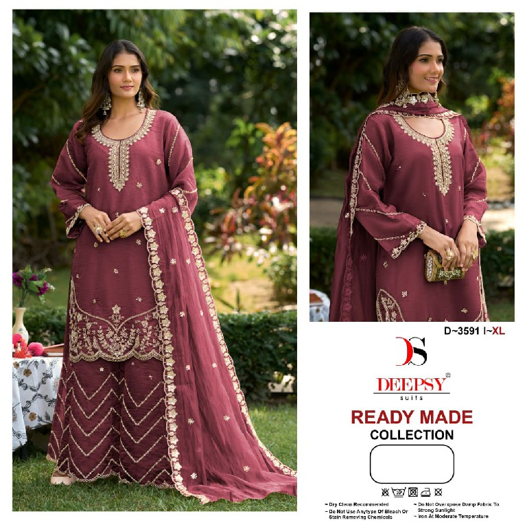 DEEPSY D.NO 3591 WHOLESALE READYMADE VISCOSE TISSUE SILK HIT COLLECTION 3 PCS SUITS EXPORTER