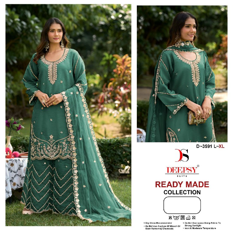 DEEPSY D.NO 3591 WHOLESALE READYMADE VISCOSE TISSUE SILK HIT COLLECTION 3 PCS SUITS EXPORTER
