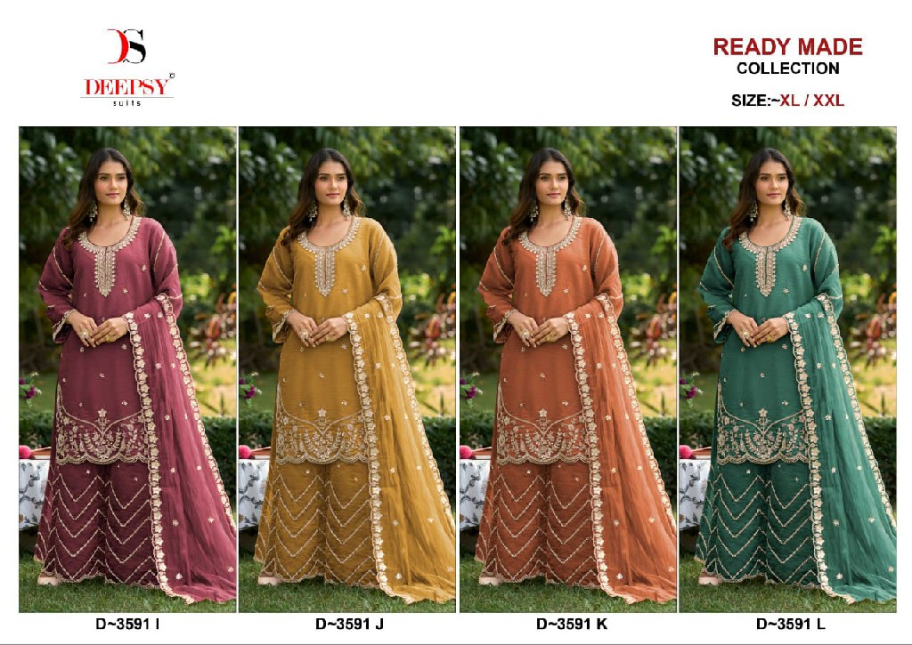 DEEPSY D.NO 3591 WHOLESALE READYMADE VISCOSE TISSUE SILK HIT COLLECTION 3 PCS SUITS EXPORTER
