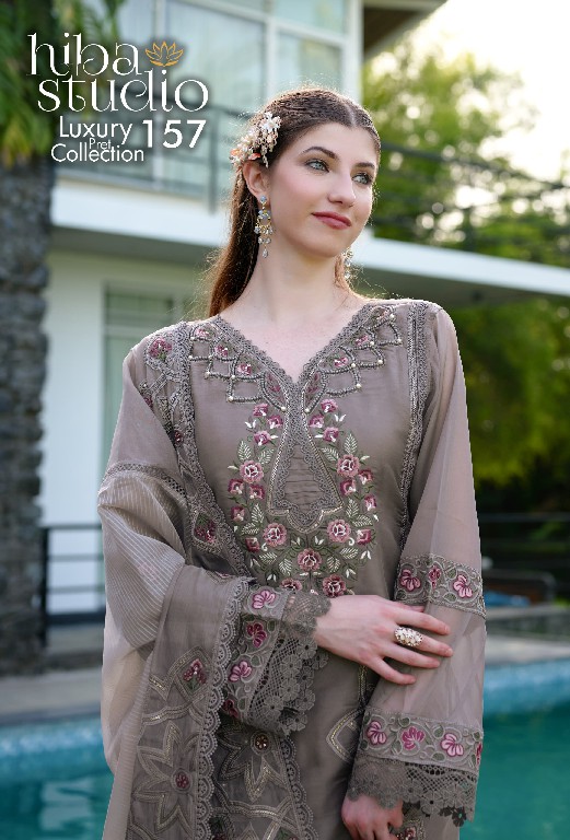 HIBA STUDIO D.NO LPC-157 COLOR WHOLESALE READYMADE ORGANZA PRETTY LOOK 3 PCS COMBO SET SUITS FOR EXPORT