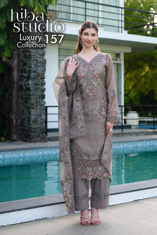 HIBA STUDIO D.NO LPC-157 COLOR WHOLESALE READYMADE ORGANZA PRETTY LOOK 3 PCS COMBO SET SUITS FOR EXPORT