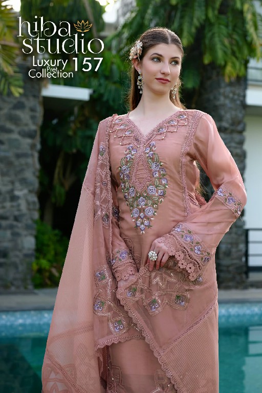 HIBA STUDIO D.NO LPC-157 COLOR WHOLESALE READYMADE ORGANZA PRETTY LOOK 3 PCS COMBO SET SUITS FOR EXPORT