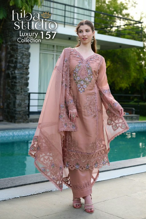 HIBA STUDIO D.NO LPC-157 COLOR WHOLESALE READYMADE ORGANZA PRETTY LOOK 3 PCS COMBO SET SUITS FOR EXPORT