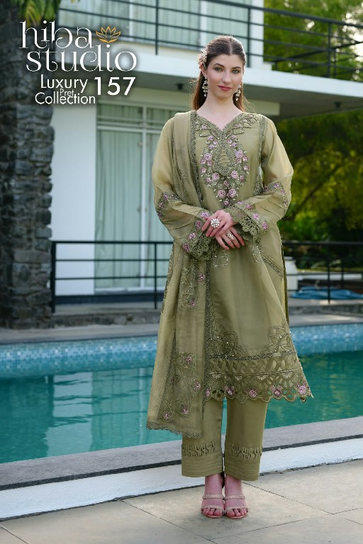 HIBA STUDIO D.NO LPC-157 COLOR WHOLESALE READYMADE ORGANZA PRETTY LOOK 3 PCS COMBO SET SUITS FOR EXPORT
