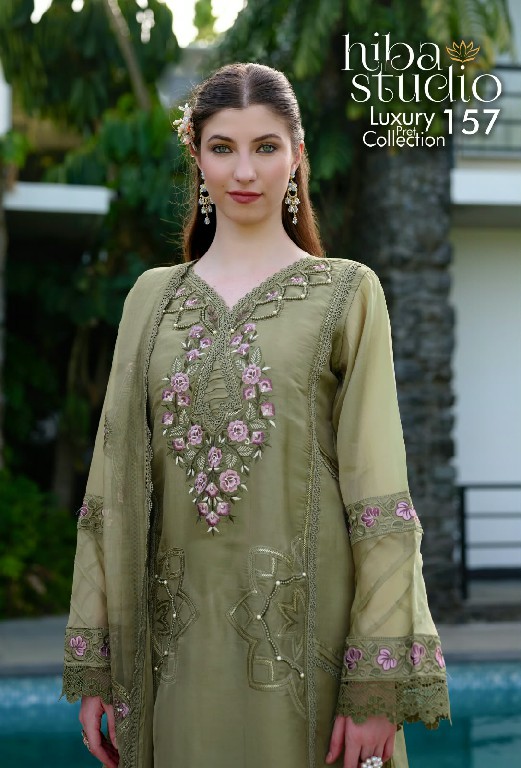 HIBA STUDIO D.NO LPC-157 COLOR WHOLESALE READYMADE ORGANZA PRETTY LOOK 3 PCS COMBO SET SUITS FOR EXPORT